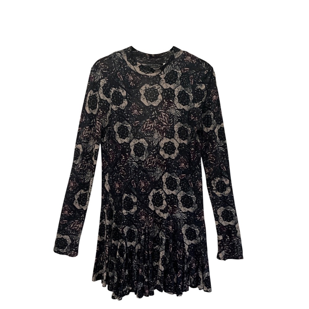 Free People Annabelle Tunic Dress‎ Plum Combo Boho Linen Rayon Mini Stretch S